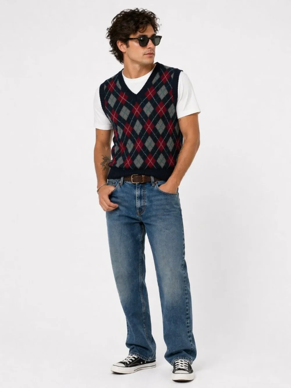 Vintage 80s PARFOUR Navy Blue Argyle Wool Indie Sweater Vest Large